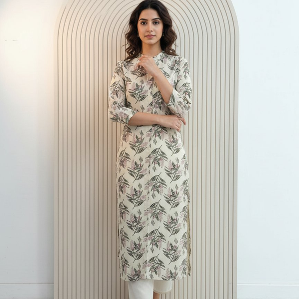 BulBul Lily Olive Leaf Printed Rayon Kurta Set