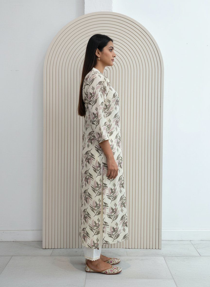 BulBul Lily Olive Leaf Printed Rayon Kurta Set