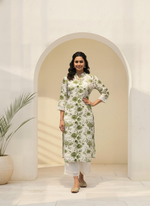 Thumbnail for BulBul Lily Green Floral Printed Rayon Kurta Set
