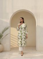 Thumbnail for BulBul Lily Green Floral Printed Rayon Kurta Set