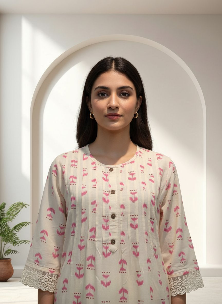 BulBul Lily Pink Abstract Printed Rayon Kurta Set