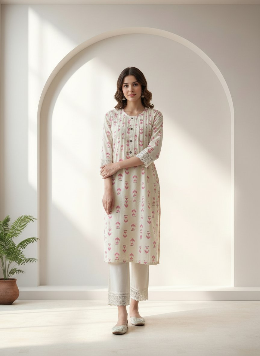 BulBul Lily Pink Abstract Printed Rayon Kurta Set