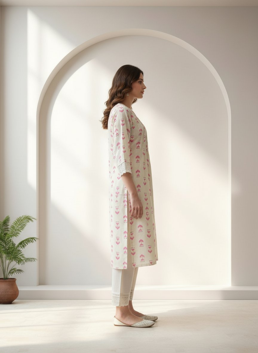 BulBul Lily Pink Abstract Printed Rayon Kurta Set