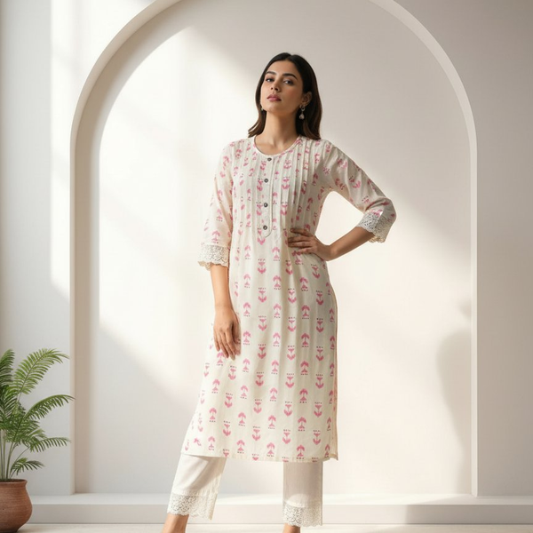 BulBul Lily Pink Abstract Printed Rayon Kurta Set