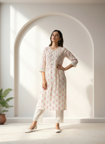 Thumbnail for BulBul Lily Pink Abstract Printed Rayon Kurta Set