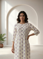 Thumbnail for BulBul Lily Purple Abstract Printed Rayon Kurta Set
