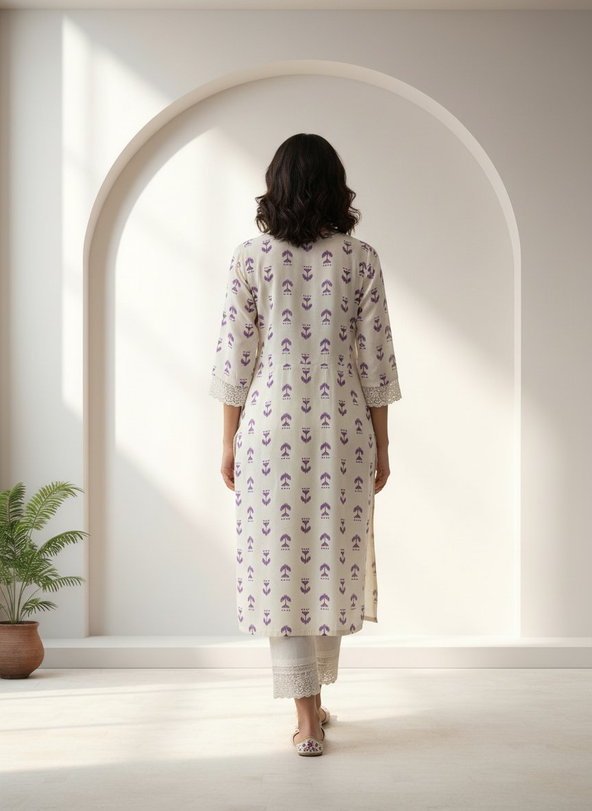 BulBul Lily Purple Abstract Printed Rayon Kurta Set