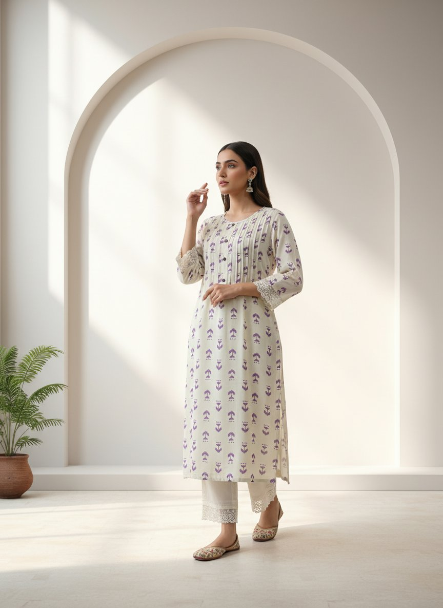 BulBul Lily Purple Abstract Printed Rayon Kurta Set