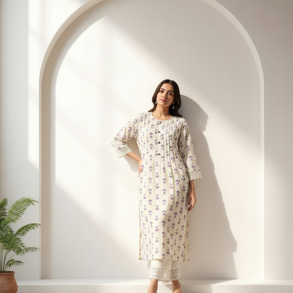 BulBul Lily Purple Abstract Printed Rayon Kurta Set