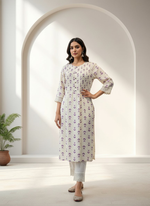 Thumbnail for BulBul Lily Purple Abstract Printed Rayon Kurta Set