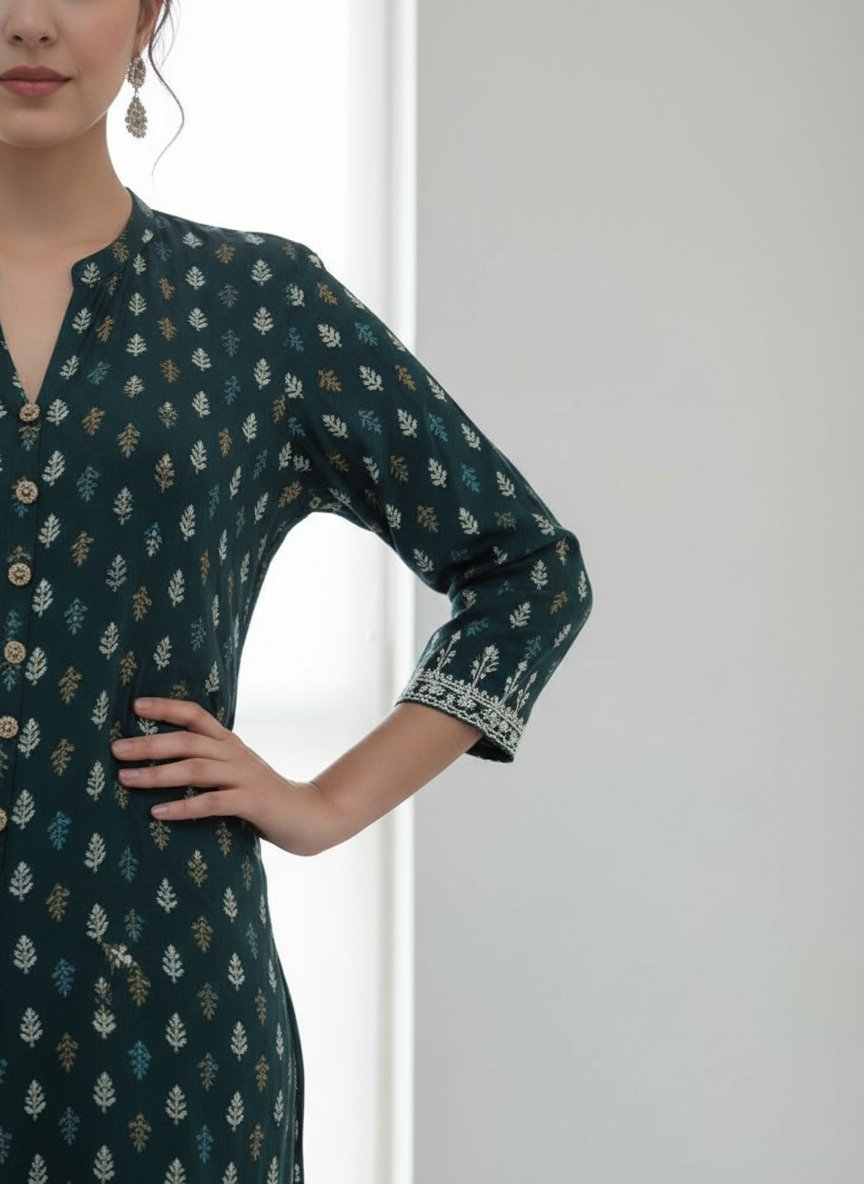 BulBul Lily Green Printed Rayon Kurta Set