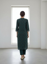 Thumbnail for BulBul Lily Green Printed Rayon Kurta Set