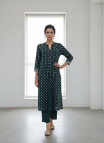 Thumbnail for BulBul Lily Green Printed Rayon Kurta Set