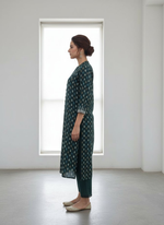 Thumbnail for BulBul Lily Green Printed Rayon Kurta Set