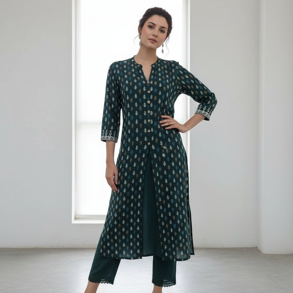 BulBul Lily Green Printed Rayon Kurta Set