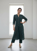 Thumbnail for BulBul Lily Green Printed Rayon Kurta Set