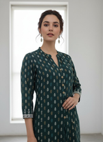 Thumbnail for BulBul Lily Green Printed Rayon Kurta Set