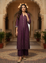 Thumbnail for BulBul Lily Wine Printed Rayon Kurta Set