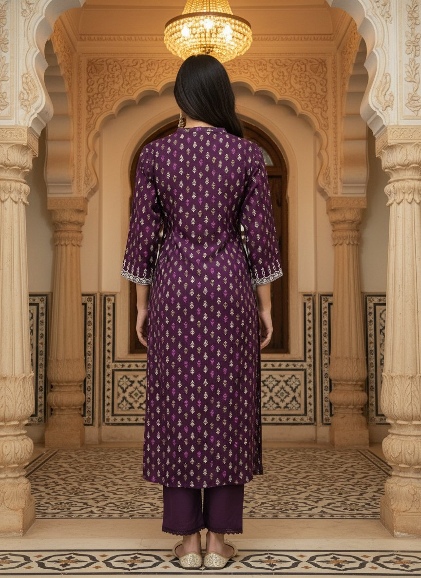 BulBul Lily Wine Printed Rayon Kurta Set