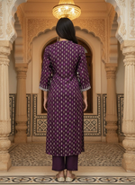 Thumbnail for BulBul Lily Wine Printed Rayon Kurta Set