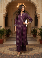Thumbnail for BulBul Lily Wine Printed Rayon Kurta Set