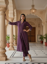 Thumbnail for BulBul Lily Wine Printed Rayon Kurta Set