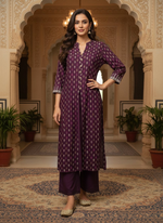 Thumbnail for BulBul Lily Wine Printed Rayon Kurta Set