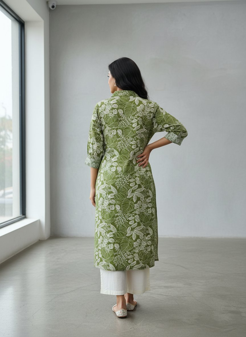 BulBul Lily Floral Green Printed Rayon Kurta Set