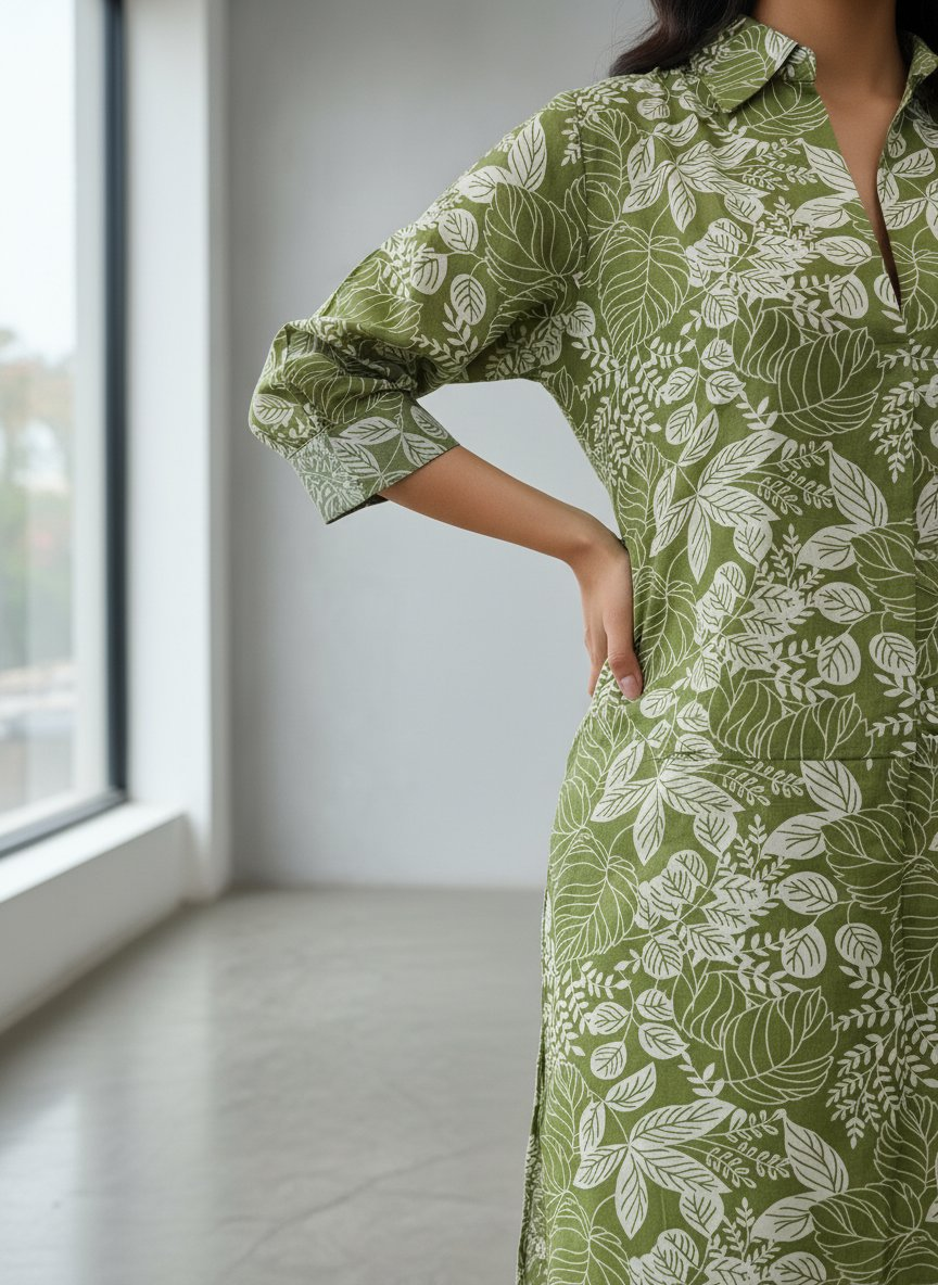 BulBul Lily Floral Green Printed Rayon Kurta Set