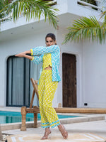 Thumbnail for Yufta Lime Green & Sky Blue Co Ord Set Add Jacket
