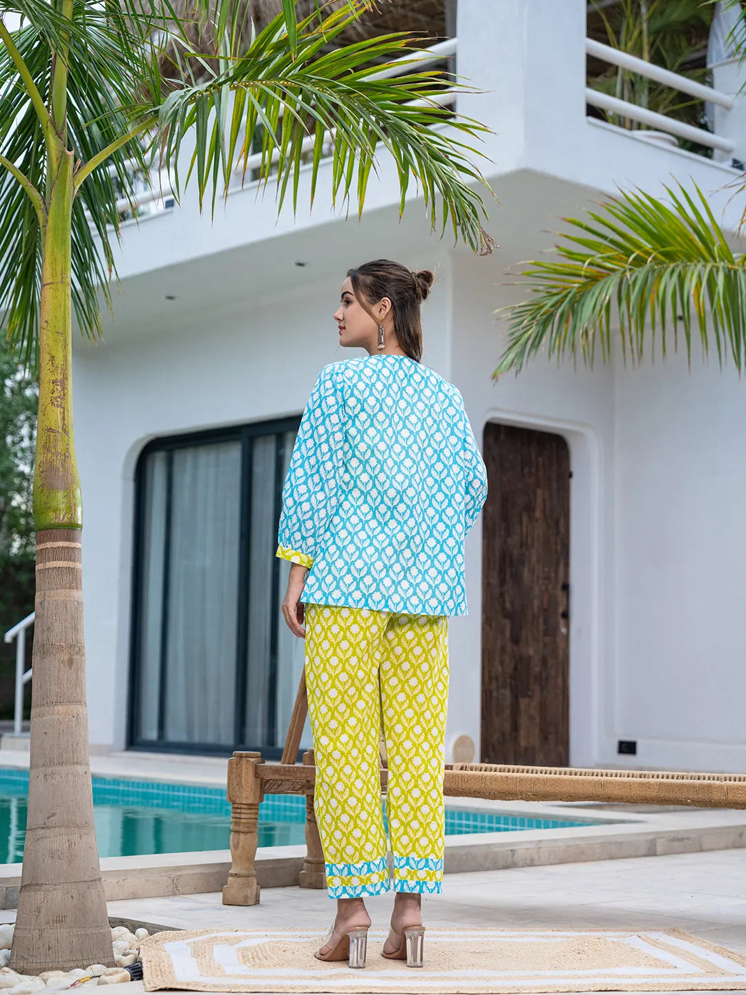 Yufta Lime Green & Sky Blue Co Ord Set Add Jacket
