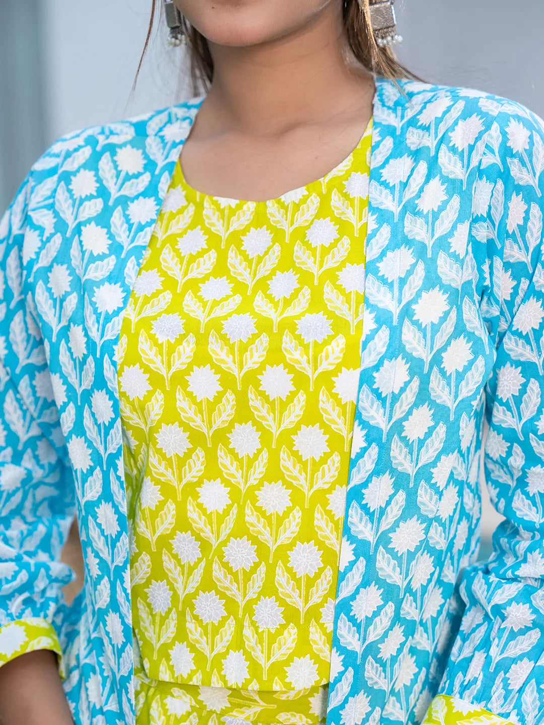 Yufta Lime Green & Sky Blue Co Ord Set Add Jacket