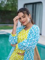 Thumbnail for Yufta Lime Green & Sky Blue Co Ord Set Add Jacket