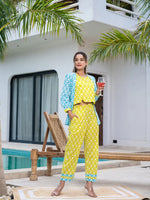 Thumbnail for Yufta Lime Green & Sky Blue Co Ord Set Add Jacket