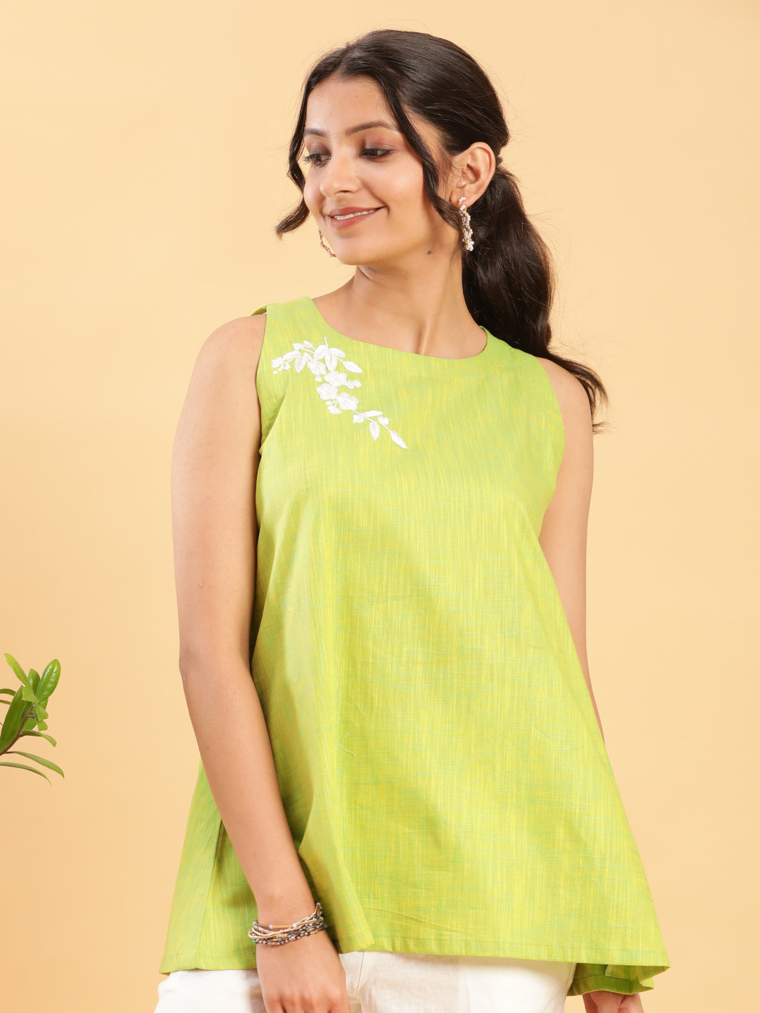 BohoJazz Lime Green Top with Motif