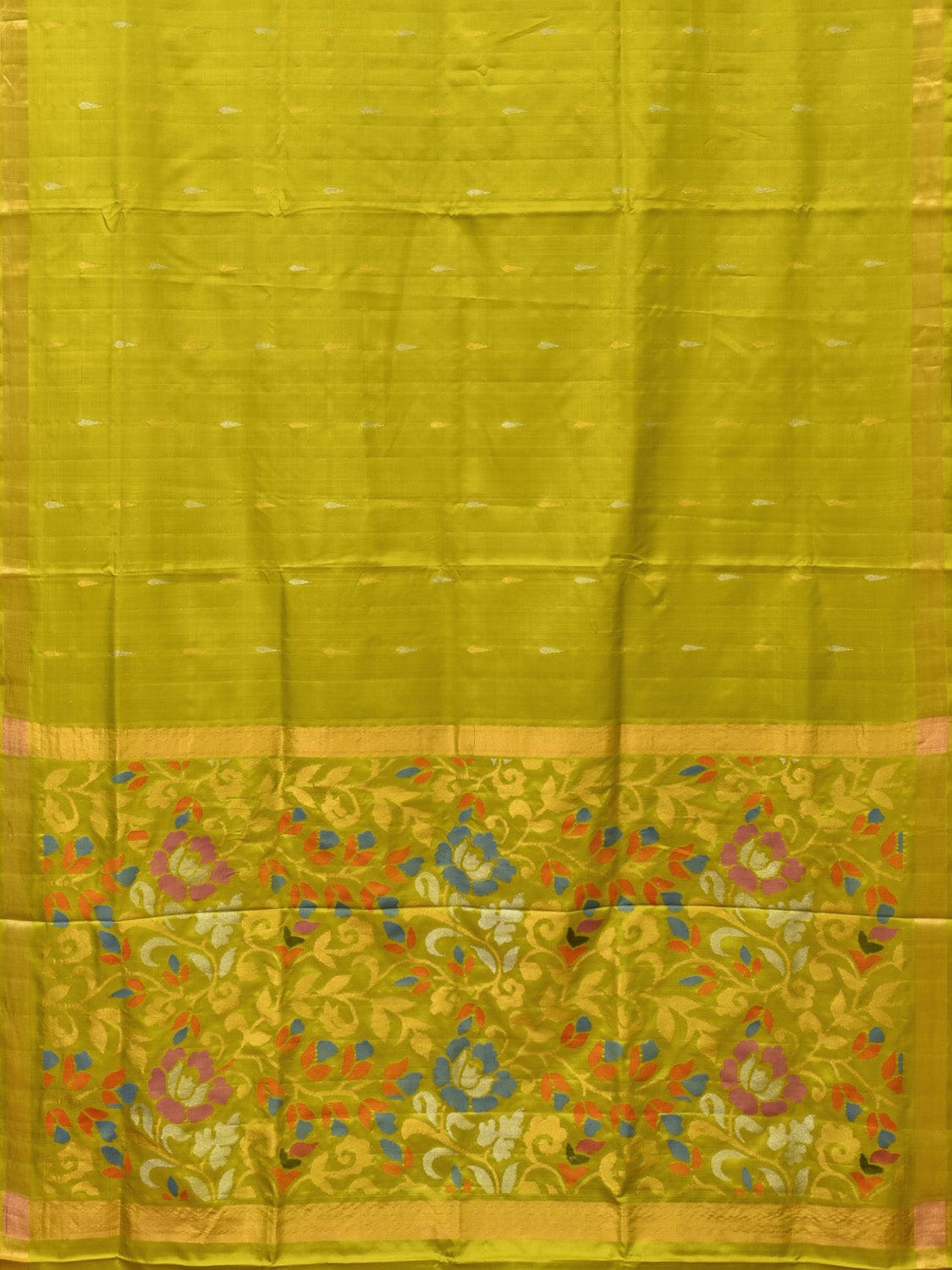 Lime Green Uppada Silk Handloom Saree with Floral Pallu Design - Global Threads - Distacart