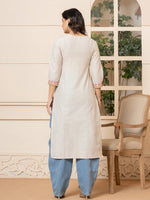 Thumbnail for Yufta Linen Beige Embroidery Straight Kurta