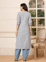Thumbnail for Yufta Linen Grey Embroidery Straight Kurta