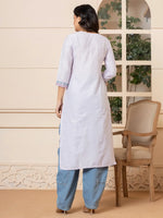 Thumbnail for Yufta Linen Lavender Embroidery Straight Kurta