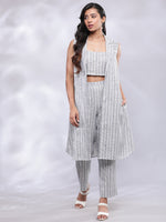 Thumbnail for BohoJazz Striped Linen Three Piece Co-ord Set - Blue & White