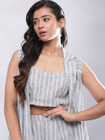 Thumbnail for BohoJazz Striped Linen Three Piece Co-ord Set - Blue & White