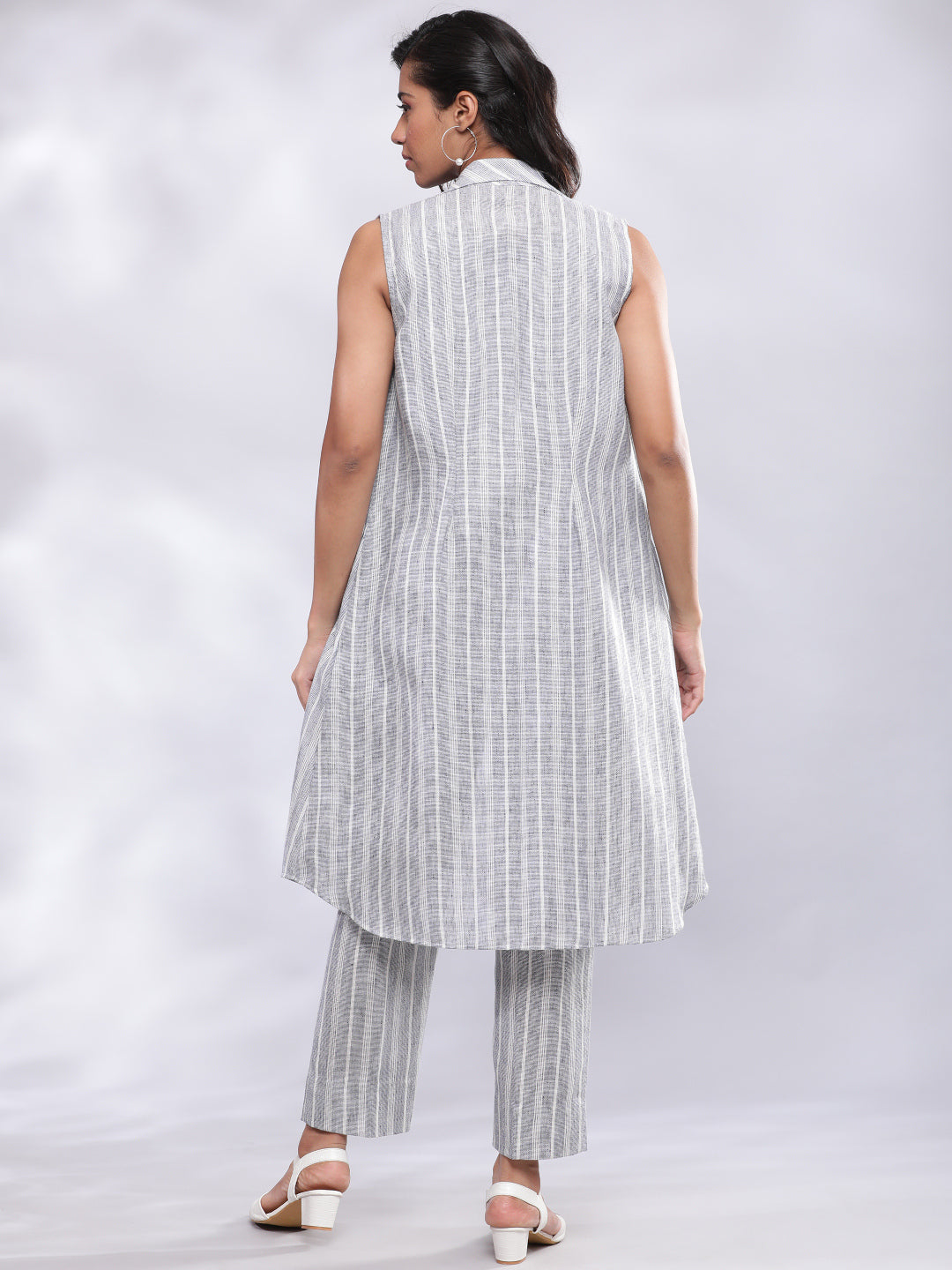 BohoJazz Striped Linen Three Piece Co-ord Set - Blue & White