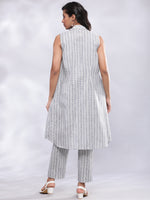 Thumbnail for BohoJazz Striped Linen Three Piece Co-ord Set - Blue & White