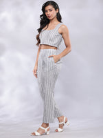 Thumbnail for BohoJazz Striped Linen Three Piece Co-ord Set - Blue & White