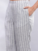 Thumbnail for BohoJazz Striped Linen Three Piece Co-ord Set - Blue & White