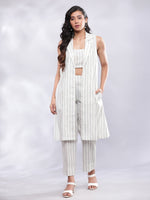 Thumbnail for BohoJazz Striped Linen Three Piece Co-ord Set - White & Blue
