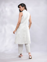 Thumbnail for BohoJazz Striped Linen Three Piece Co-ord Set - White & Blue