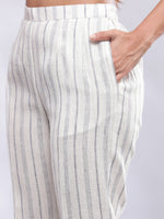 Thumbnail for BohoJazz Striped Linen Three Piece Co-ord Set - White & Blue
