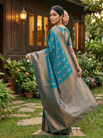 Thumbnail for Shree Shyam Fashion Rama Blue Silk Blend Saree - Distacart