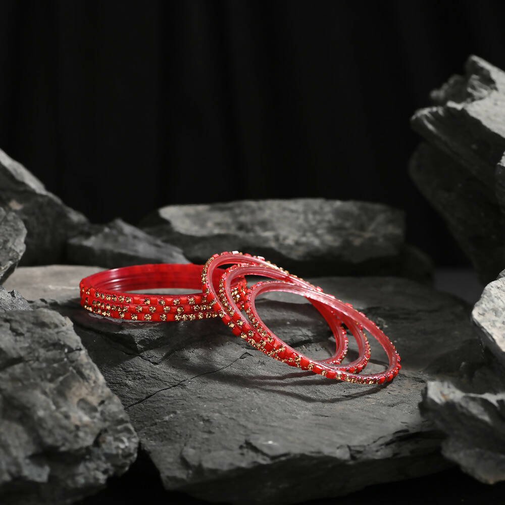 Afast Elegant Bridal & Wedding Party Fashion Bangle/Kada Set, Red, Glass, Pack Of 12 Model No- A21 - Distacart